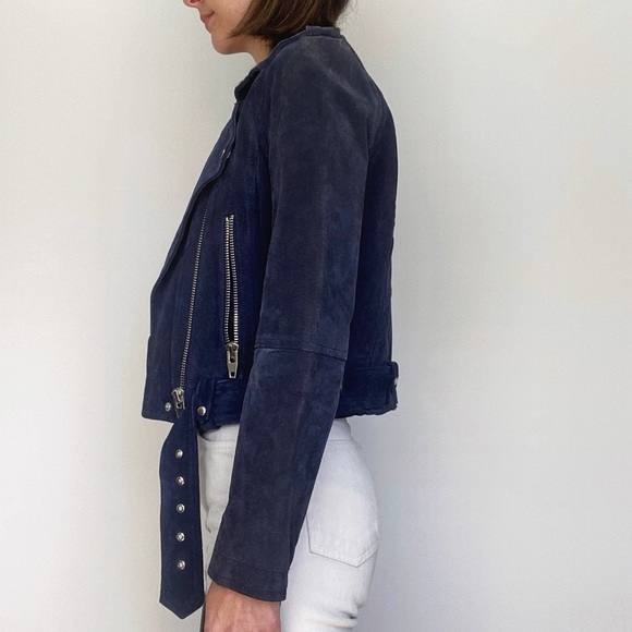 Blank NYC Suede Moto Jacket Royal Blue - Picture 6 of 7